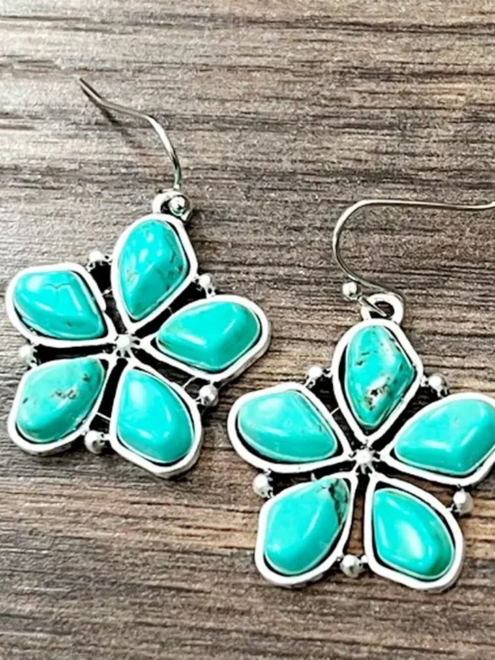 Turquoise Flower Earrings Western Boho Rodeo Floral Statement Dangle Earrings